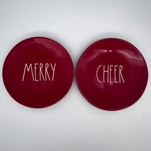 Rae Dunn Merry Cheer Plate Set of 2 Red 7.5"‎ Holiday Christmas Artisan HTF